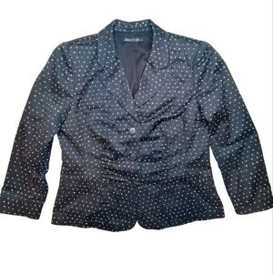 Lafayette 148 New York Black Polka Dot Ruched Waist Blazer Size 16 Tailored